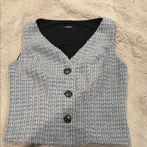Cider Blue and White Tweed Button-Down Top